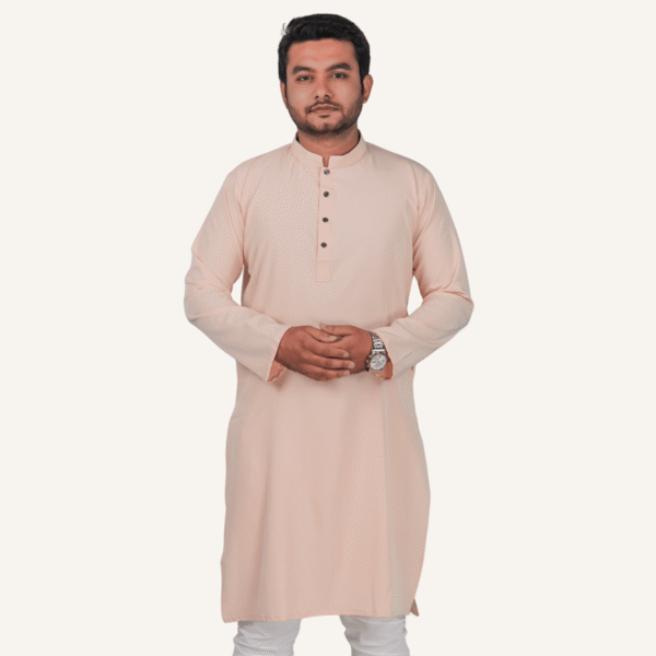 ক্রিম কালার অরিজিনাল প্রিমিয়াম চায়না ফেব্রিকের সলিড পাঞ্জাবি