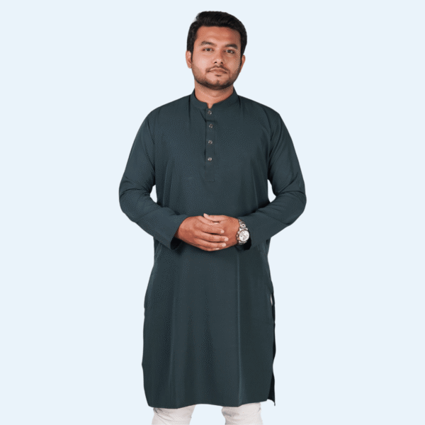 ডার্ক গ্রিন কালার অরিজিনাল প্রিমিয়াম চায়না ফেব্রিকের সলিড পাঞ্জাবি