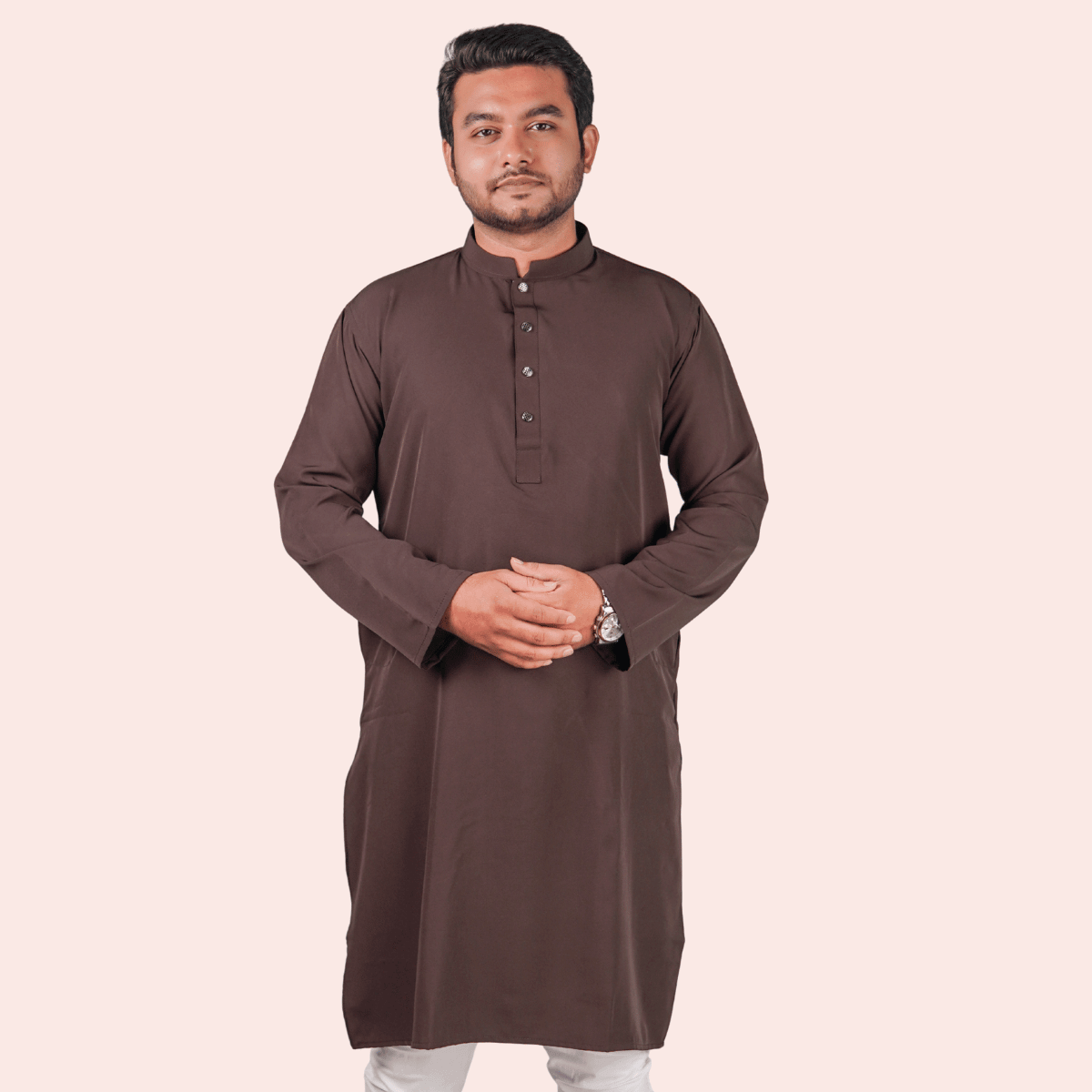 coffee-1.png কফি কালার অরিজিনাল প্রিমিয়াম চায়না ফেব্রিকের সলিড পাঞ্জাবি - Image 1